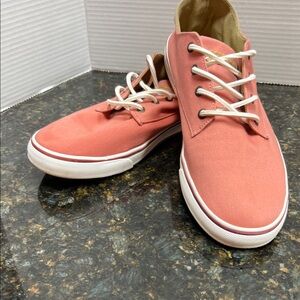 Tommy Bahama Beige Canvas Sneakers with Navy Logo